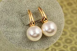 Сережки Xuping Jewelry страйт англійський з перлиною 12 мм 2,5 см золотисті