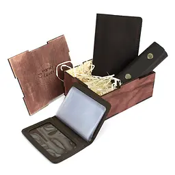 Подарунковий набір чоловічий в коробці Handycover №46 (коричневий) ключниця, обкладинка на документи і паспорт - мініатюра 4