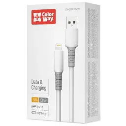 Дата кабель USB 2.0 AM to Lightning 1.0m 3A liquid silicone white ColorWay (CW-CBUL093-WT) - мініатюра 4