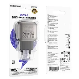 МЗП Borofone BAS52A Absolute QC3.0 18W (1USB-A) Black - мініатюра 2