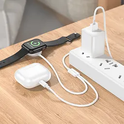 Кабель Borofone BQ22 2в1 USB to Lightning/iWatch Qi 1.2m білий - мініатюра 2