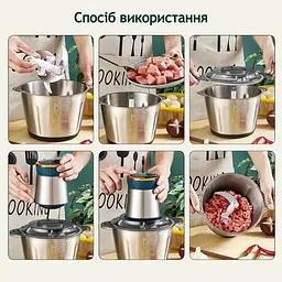 Подрібнювач кухонний, подрібнювач чопер, блендер з металічною чашою, Rainberg 1300 Вт Chopper, Зелений - мініатюра 5