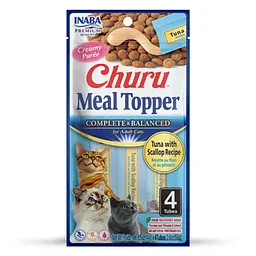 Вологі ласощі для котів INABA Churu MEAL TOPPER кремовий мус в стіках з тунцем та морським гребінцем 4 шт по 14 г