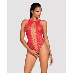 Ажурний бодістокінг із ефектом шнурівки Obsessive B120 teddy Red S/M/L - мініатюра 5
