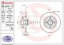 Диск тормозной задний невентилированный Renault Clio III, Modus 01-25г Brembo ( 08.A141.17 )