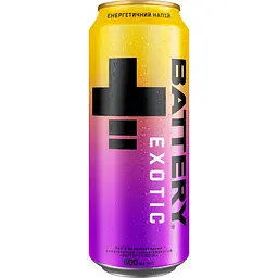 Упаковка енергетичного напою Battery Energy Drink Exotic 12 л (0.5 л x 24 шт.) з/б - мініатюра 2