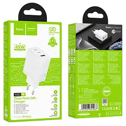Мережевий зарядний пристрій Hoco N50 USB/2 Type-C PD 45W білий - мініатюра 5