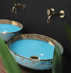 Умивальник Rea Margot gold/blue накладний REA-U8709, Синий - мініатюра 2