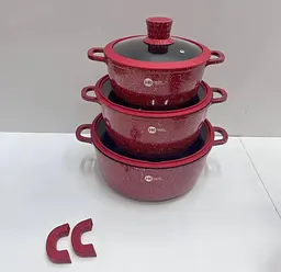 Набір посуду з гранітним антипригарним покриттям Higher Kitchen HK-325 (Чорний, червоний) - мініатюра 6
