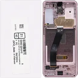 Дисплей Samsung G980 Galaxy S20 /G981 чорний, Amoled, оригінал, сервісне пакування, з рамкою розового кольору, Cloud Pink, GH82-22131C