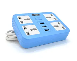 Мережевий фільтр ТВ-Т15, 4 розетки + 3 USB, 2 м, перетин 3×0,75 мм, 2500 Вт, синій - мініатюра 1