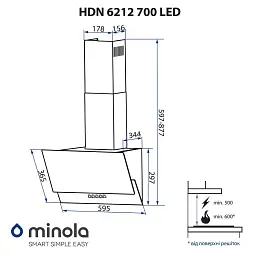 Витяжка декоративна похила Minola HDN 6212 BL 700 LED - мініатюра 12
