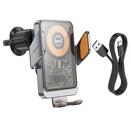 Автотримач з БЗП Hoco HW7 Transparent Discovery Edition (air outlet) Metal gray - мініатюра 7