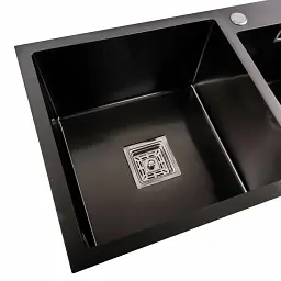 Кухонна мийка Platinum Handmade HDB з нержавіючої сталі 1.0 мм квадратний сифон 78x43x22 см чорна - мініатюра 3