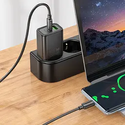 МЗП Hoco N61 Gentle PD20W+QC3.0 (1USB-A/1C) + кабель Type-C to Lightning Black - мініатюра 4
