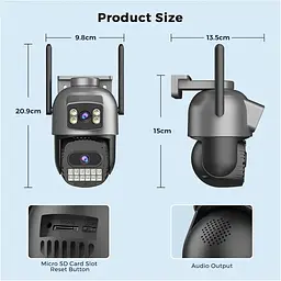 Камера відеоспостереження Besder A22YQ 15MP Wi-Fi Вулична PTZ DC12V 2A A22YQ-10MP-EU - мініатюра 4