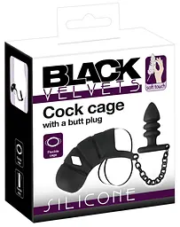 Пояс вірності для чоловіків Black Velvets Cock Cage With a Butt Plug 11.5 см чорний - мініатюра 7