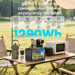 Акумулятор WattCycle LiFePO4 12V (12.8/100Ah/1280Wh) (WT12V100AH110PRO) - мініатюра 4