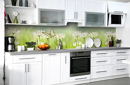 Вініловий кухонний фартух Польові Ромашки наклейка для кухні ПВХ метелик Квіти Зелений Happy Pocket Z181637