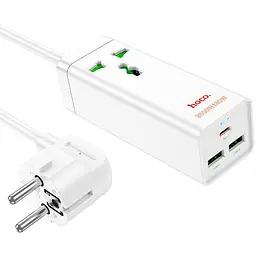 Мережевий фільтр HOCO AC9A на 1 розетку + 2 USB + USB-C, 30W, 220В, кабель 1.5 м, White, Box