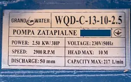 Насос дренажно-фекальний GrandWater WQD-С-13-10-2.5 з ножем 7 м кабелю 30412 - мініатюра 10