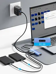 Хаб USB 3.0 -> 3xUSB 3.0/RJ45/USB-C Hub Синій Aluminum Alloy 5-in-1 Vention - мініатюра 7