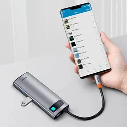 USB-хаб Baseus Metal Gleam Series 7-Port (Type-C to HDXiaomi4K@60Hz*1+USB3.0*3+PD*1+SD/TF*1) B00030708811-00 Grey - мініатюра 7