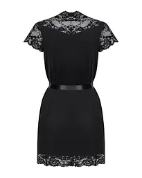Сатиновий відкритий пеньюар на поясі Obsessive 810-PEI–1 peignoir black L/XL, чорний - мініатюра 6