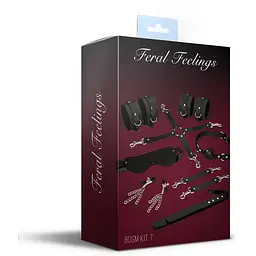 Набір Feral Feelings BDSM Kit 7 Black, наручники, поножі, конектор, маска, падл, кляп, затискачі - мініатюра 2