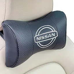 Подушка на підголовник з логотипом Nissan екошкіра Чорна 1 шт - мініатюра 2