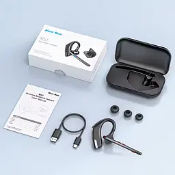 Bluetooth гарнітура New Bee M51 Black з шумоподавленням для роботи та спілкування з подвійним мікрофоном - мініатюра 3