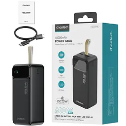 УМБ Choetech 40000mAh, 22,5W PD QC3.0, USB-C In/out, 2xUSB-A Li-pol чорна - мініатюра 2