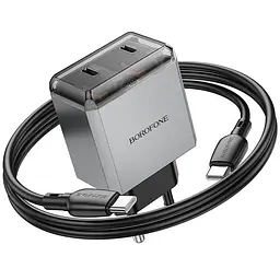 МЗП Borofone BN21 Lena PD40W+QC3.0 (2USB-C) + кабель Type-C to Type-C Metal gray - мініатюра 6