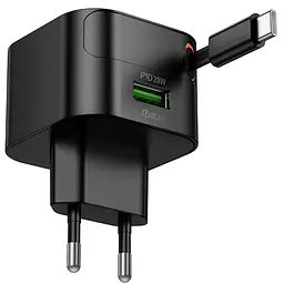 МЗП Hoco C154A Changer With Retractable Cable Type-C PD20W+QC3.0 (1USB-C) Black - мініатюра 5