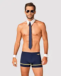 Еротичний костюм пілота Obsessive Pilotman set L/XL, боксери, манжети, комір з краваткою, окуляри - мініатюра 1