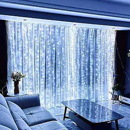 Гірлянда штора 300 LED діодів 8 режимів миготіння, 3 х 3 м, Холодний / білий колір (00302) - мініатюра 2