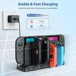 Зарядна док-станція YUANHOT 9-в-1 для контролерів Nintendo Switch 2, OLED, Original, Joy-Con двоспрямована магнітна станція чорна (SKU-032) - мініатюра 7