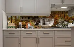 Вініловий кухонний фартух Будиночок у Лісі наклейка ПВХ осінь водоспад Природа Помаранчевий Happy Pocket Z181855 - мініатюра 3