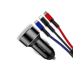 Автомобільний зарядний пристрій WUW T44 (with 2.4A 3 - in - 1 fast charging cable) Чорний