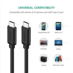 Кабель Ugreen US286 Type-C - Type-C 3A Cable 2 м Black (10306) - мініатюра 3