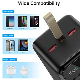 УМБ Choetech 50000mAh, 22,5W PD QC3.0, USB-C In/out, 2xUSB-A Li-pol чорна - мініатюра 5