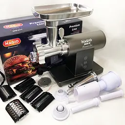 Електрична м'ясорубка з реверсом Magio МG-271 м'ясорубка 3 в 1 соковитискач, овочерізка Сірий 2600 Вт - мініатюра 2