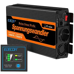 Інвертор перетворювач напруги Edecoa Spannungswandler 12-230V 1000W / 2000W чистий синус - мініатюра 2