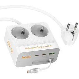 Мережевий зарядний пристрій подовжувач Hoco AC28 USB/3 Type-C PD 45W 2 розетки 2m білий