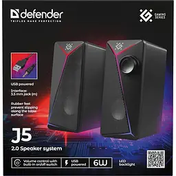 Акустична система 2.0 Defender J5, 6Вт, підсвітка, USB, чорна - мініатюра 6