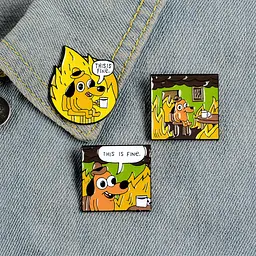 Значок Мем Пес у вогні This is fine 3 см P MEM 01 - мініатюра 2