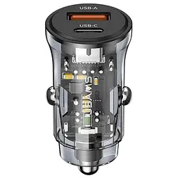 Автомобільний зарядний пристрій Usams 30W роз’єми Type-C та USB Чорний (6958444901404)
