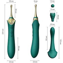 Вагінально-кліторальний вібратор Zalo Bess Turquoise Green багатофункціональний з насадками - мініатюра 2
