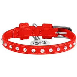 Нашийник для собак Waudog Glamour, шкіряний, зі стразами, з QR паспортом, XXS, 18-21х0,9 см, червоний