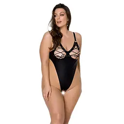 Боді з екошкіри Passion CELINE BODY 4XL/5XL black, з доступом, відкритий - мініатюра 1